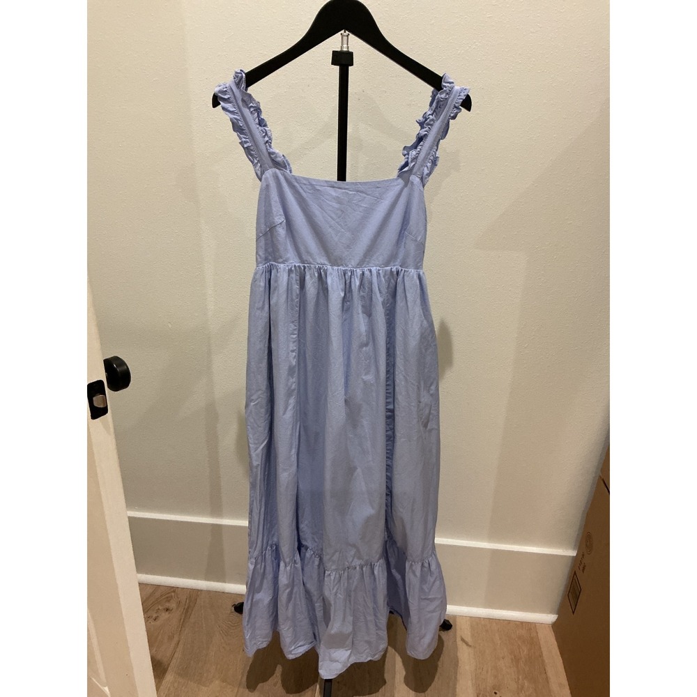 Heyson Light Blue Ruffle Strap Tiered Midi Dress With Pockets Large